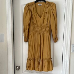 Calvin Klein Mustard Yellow V-Neck Midi Dress